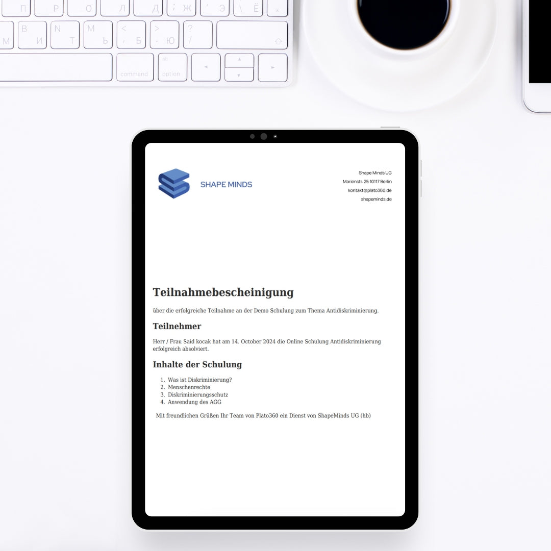 Datenschutz Online Schulung eLearning für Mitarbeiter Automatisches Zertifikat als pdf für Mitarbeiter