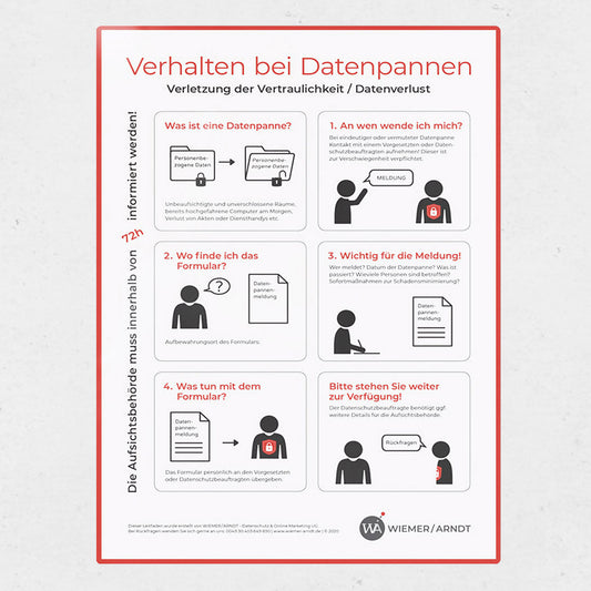 Datenschutz Zeichen: Mitarbeiterinformation zur Meldung von Datenpannen, Verhalten bei Datenpannen als Privacy Icon