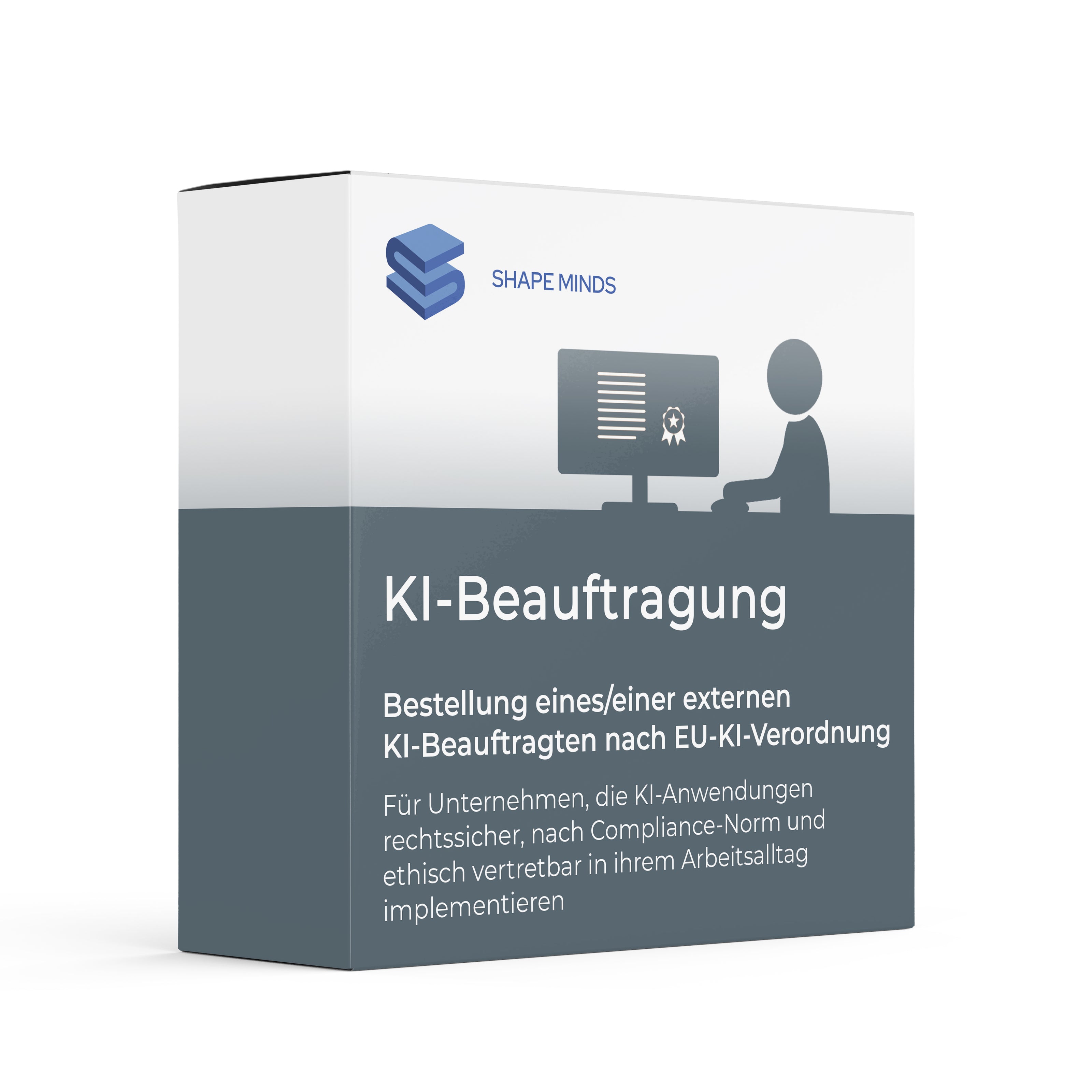 Eine Produktbox mit der Aufschrift "KI-Beratung & Bestellung KI-Beauftragter" von WIEMER / ARNDT Datenschutz bietet externe KI-Beauftragte für EU-AI-Compliance und Beratung. Mit Symbol eines Computers und Zertifizierungs-Icon. Schulungen und Handouts für Mitarbeiter